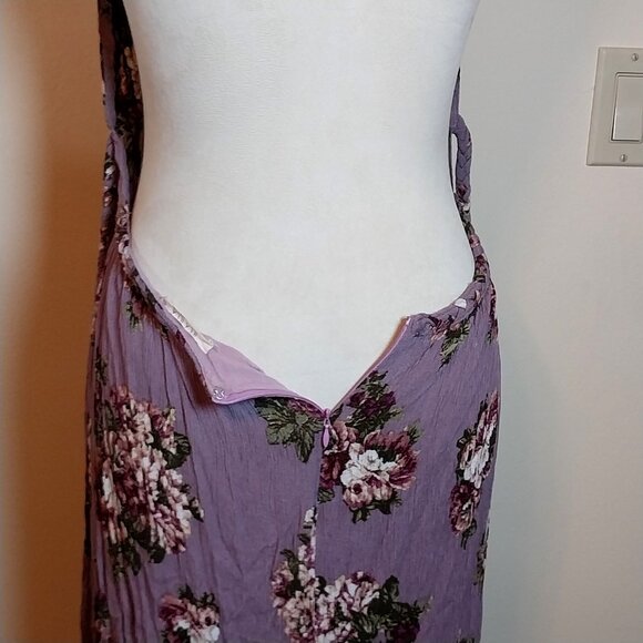 ILLA ILLA DEEP V HALTER NECK BACK OUT LAVENDER FLORAL PRINT SIZE L MAXI DRESS - Picture 9 of 11